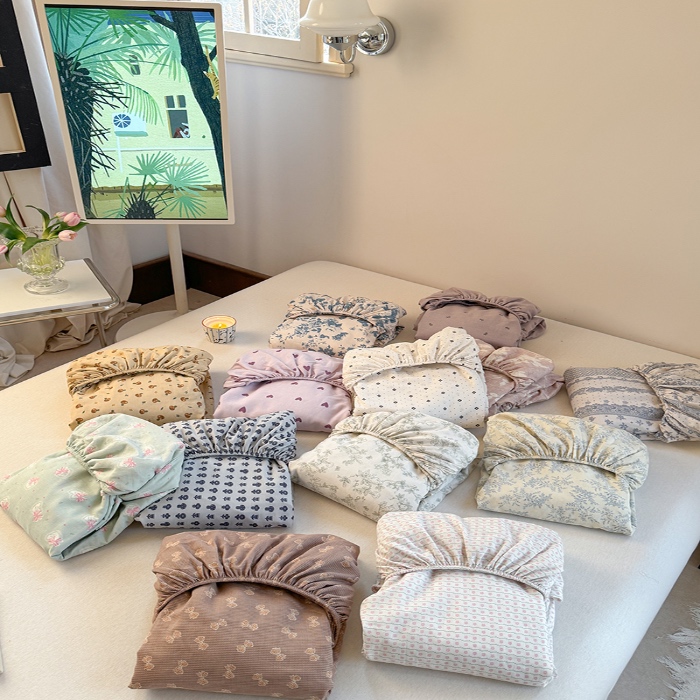 91家纺网 家纺一手货源 找家纺 （总）金丝鸟 2025春夏新款全棉纯棉双层纱床笠 床笠单件