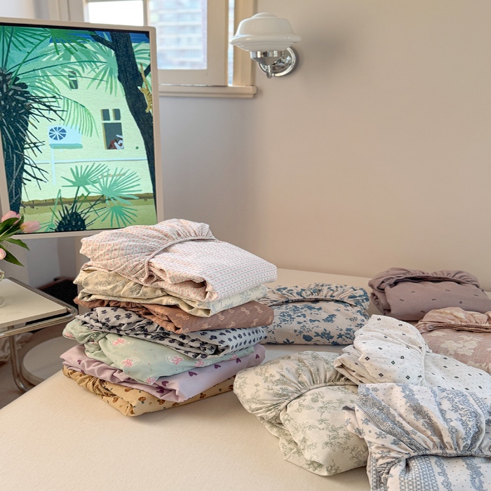 91家纺网 家纺一手货源 找家纺 （总）金丝鸟 2025春夏新款全棉纯棉双层纱床笠 床笠单件