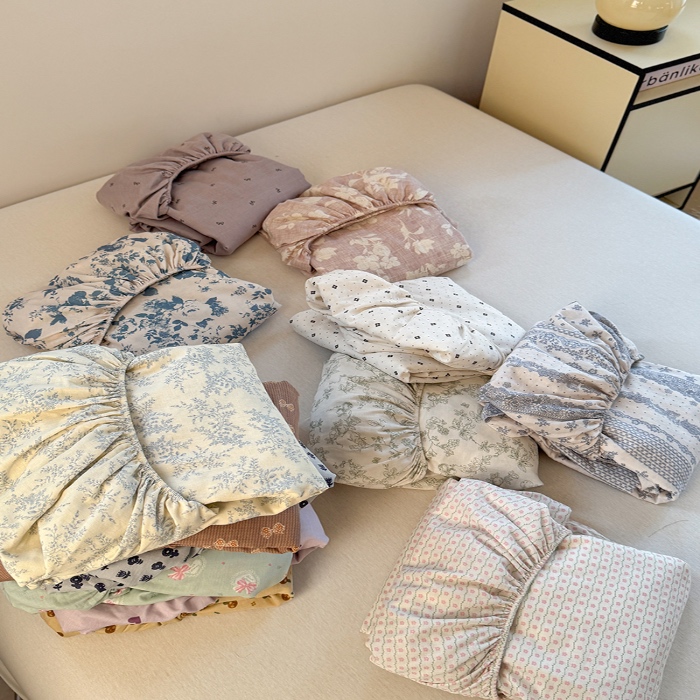 91家纺网 家纺一手货源 找家纺 （总）金丝鸟 2025春夏新款全棉纯棉双层纱床笠 床笠单件