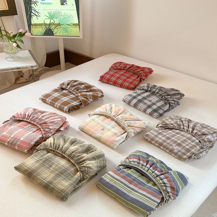 91家纺网 家纺一手货源 找家纺 金丝鸟 2025春夏新款全棉纯棉双层纱床笠 床笠单件 组合图仅供展示