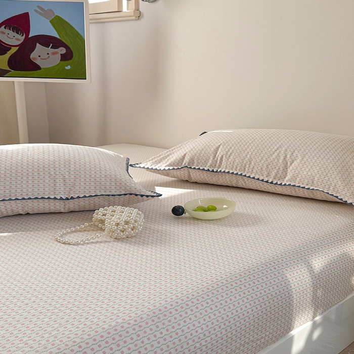 91家纺网 家纺一手货源 找家纺 金丝鸟 2025春夏新款全棉纯棉双层纱床笠 床笠单件 粉色小花