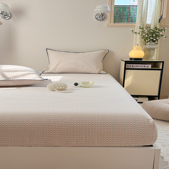 91家纺网 家纺一手货源 找家纺 金丝鸟 2025春夏新款全棉纯棉双层纱床笠 床笠单件 粉色小花