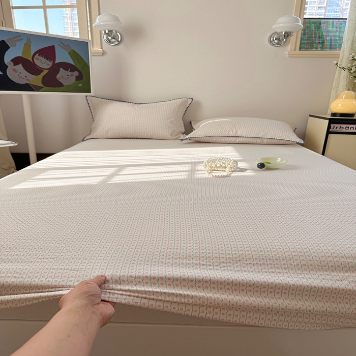 91家纺网 家纺一手货源 找家纺 金丝鸟 2025春夏新款全棉纯棉双层纱床笠 床笠单件 粉色小花