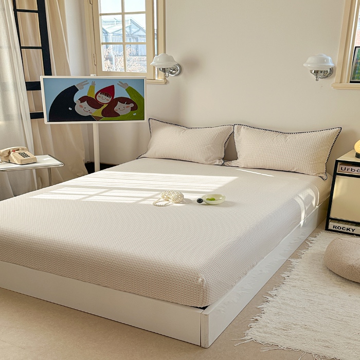 91家纺网 家纺一手货源 找家纺 金丝鸟 2025春夏新款全棉纯棉双层纱床笠 床笠单件 粉色小花