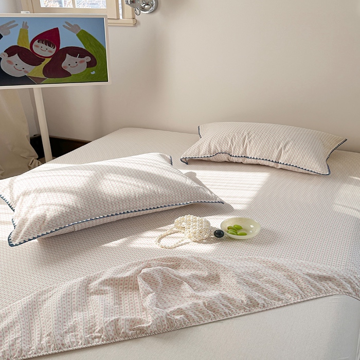 91家纺网 家纺一手货源 找家纺 金丝鸟 2025春夏新款全棉纯棉双层纱床笠 床笠单件 粉色小花