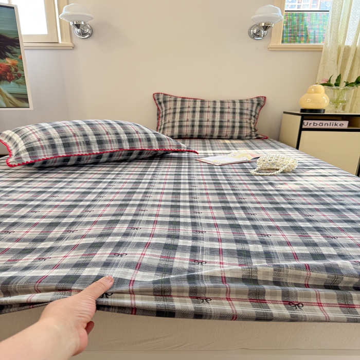 91家纺网 家纺一手货源 找家纺 金丝鸟 2025春夏新款全棉纯棉双层纱床笠 床笠单件 黑格尔