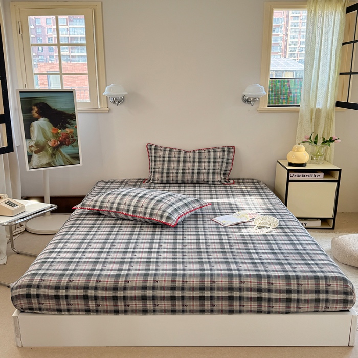 91家纺网 家纺一手货源 找家纺 金丝鸟 2025春夏新款全棉纯棉双层纱床笠 床笠单件 黑格尔