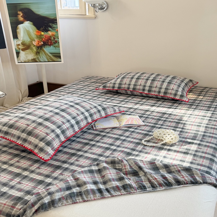 91家纺网 家纺一手货源 找家纺 金丝鸟 2025春夏新款全棉纯棉双层纱床笠 床笠单件 黑格尔