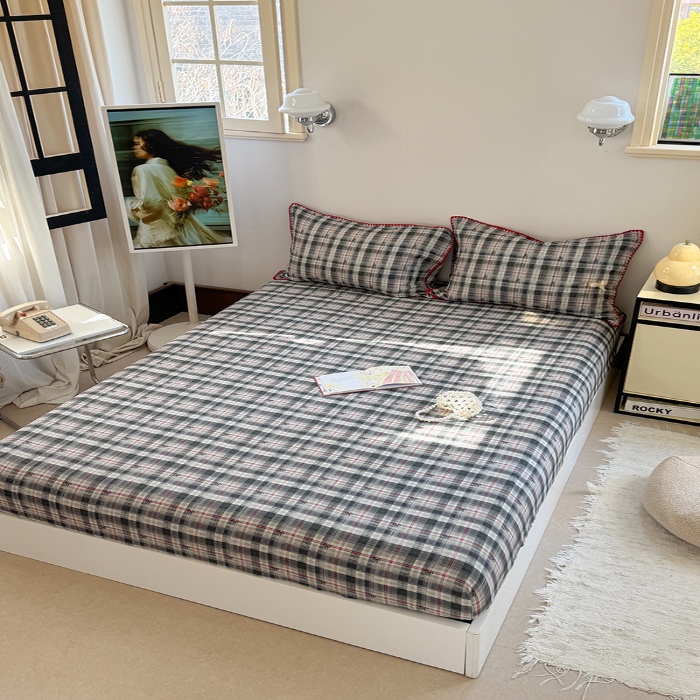 91家纺网 家纺一手货源 找家纺 金丝鸟 2025春夏新款全棉纯棉双层纱床笠 床笠单件 黑格尔