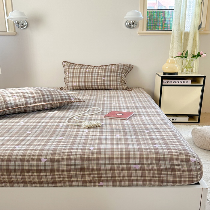 91家纺网 家纺一手货源 找家纺 金丝鸟 2025春夏新款全棉纯棉双层纱床笠 床笠单件 复古棕格