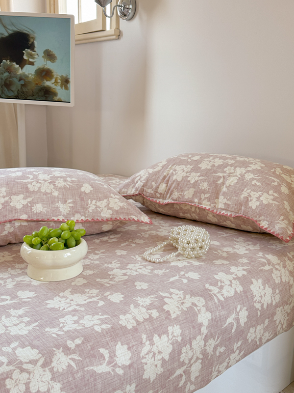 91家纺网 家纺一手货源 找家纺 金丝鸟 2025春夏新款全棉纯棉双层纱床笠 床笠单件 花影