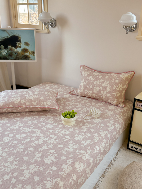 91家纺网 家纺一手货源 找家纺 金丝鸟 2025春夏新款全棉纯棉双层纱床笠 床笠单件 花影