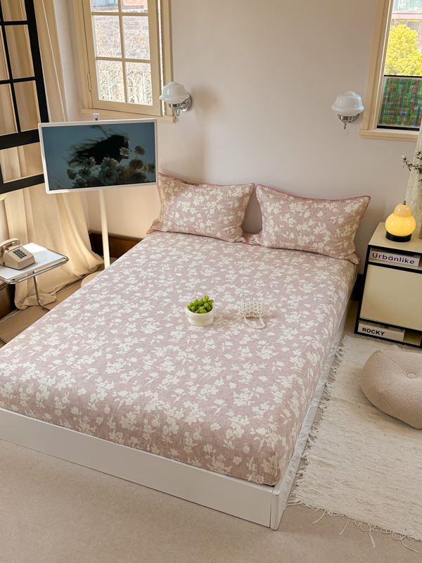 91家纺网 家纺一手货源 找家纺 金丝鸟 2025春夏新款全棉纯棉双层纱床笠 床笠单件 花影