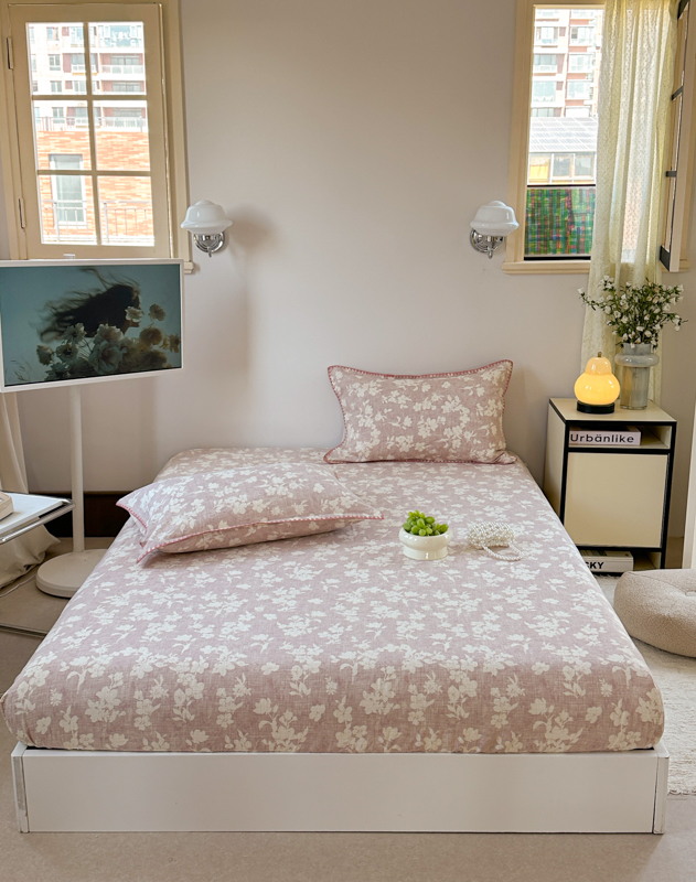 91家纺网 家纺一手货源 找家纺 金丝鸟 2025春夏新款全棉纯棉双层纱床笠 床笠单件 花影