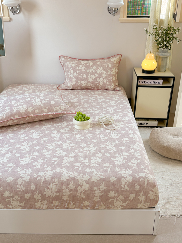 91家纺网 家纺一手货源 找家纺 金丝鸟 2025春夏新款全棉纯棉双层纱床笠 床笠单件 花影