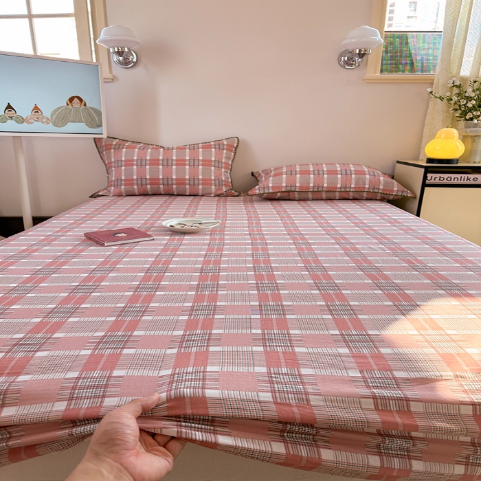 91家纺网 家纺一手货源 找家纺 金丝鸟 2025春夏新款全棉纯棉双层纱床笠 床笠单件 怀秋豆沙格