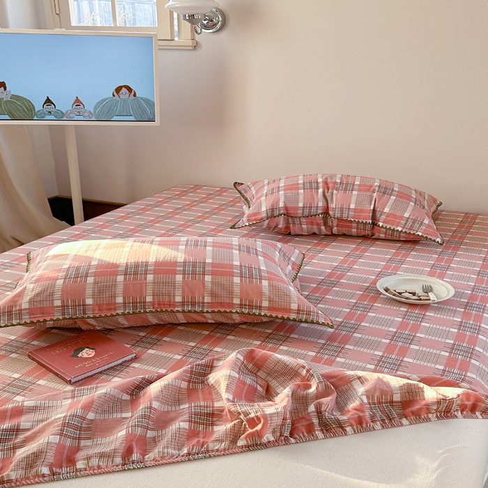 91家纺网 家纺一手货源 找家纺 金丝鸟 2025春夏新款全棉纯棉双层纱床笠 床笠单件 怀秋豆沙格