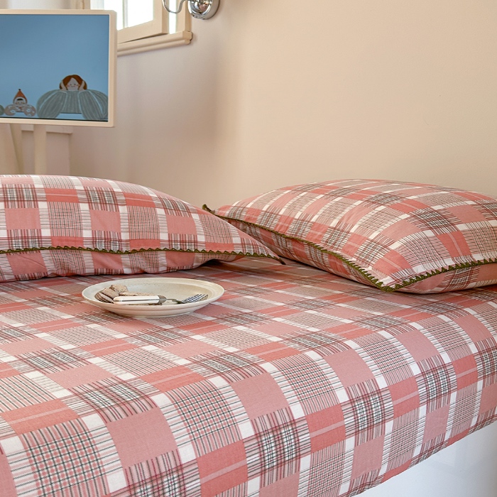 91家纺网 家纺一手货源 找家纺 金丝鸟 2025春夏新款全棉纯棉双层纱床笠 床笠单件 怀秋豆沙格