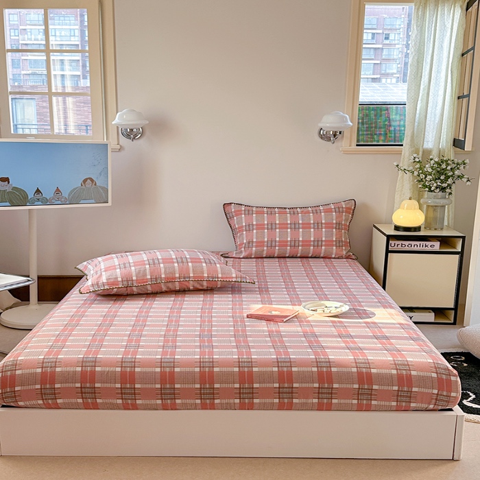 91家纺网 家纺一手货源 找家纺 金丝鸟 2025春夏新款全棉纯棉双层纱床笠 床笠单件 怀秋豆沙格