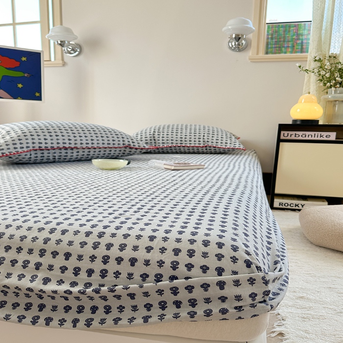 91家纺网 家纺一手货源 找家纺 金丝鸟 2025春夏新款全棉纯棉双层纱床笠 床笠单件 吉祥