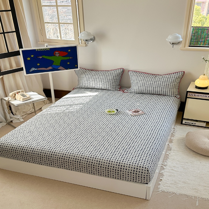 91家纺网 家纺一手货源 找家纺 金丝鸟 2025春夏新款全棉纯棉双层纱床笠 床笠单件 吉祥