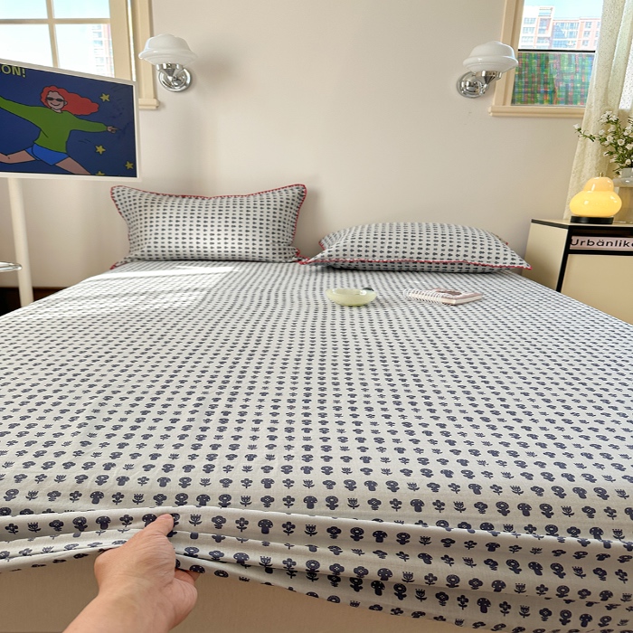 91家纺网 家纺一手货源 找家纺 金丝鸟 2025春夏新款全棉纯棉双层纱床笠 床笠单件 吉祥