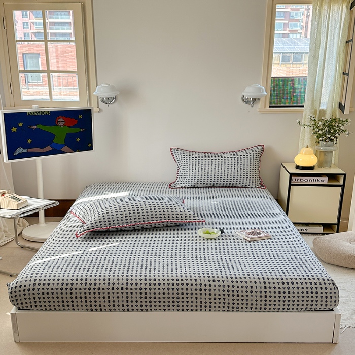 91家纺网 家纺一手货源 找家纺 金丝鸟 2025春夏新款全棉纯棉双层纱床笠 床笠单件 吉祥