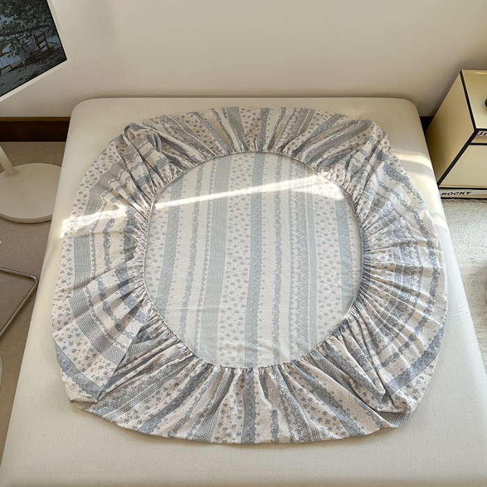 91家纺网 家纺一手货源 找家纺 金丝鸟 2025春夏新款全棉纯棉双层纱床笠 床笠单件 蓝色花纹