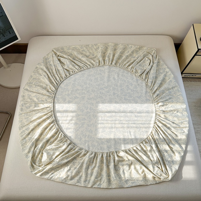 91家纺网 家纺一手货源 找家纺 金丝鸟 2025春夏新款全棉纯棉双层纱床笠 床笠单件 蓝色枝丫