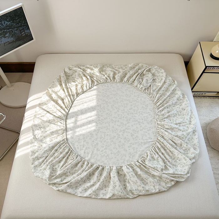 91家纺网 家纺一手货源 找家纺 金丝鸟 2025春夏新款全棉纯棉双层纱床笠 床笠单件 绿意枝头