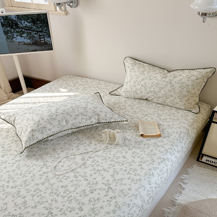 91家纺网 家纺一手货源 找家纺 金丝鸟 2025春夏新款全棉纯棉双层纱床笠 床笠单件 绿意枝头