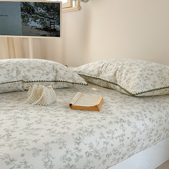 91家纺网 家纺一手货源 找家纺 金丝鸟 2025春夏新款全棉纯棉双层纱床笠 床笠单件 绿意枝头