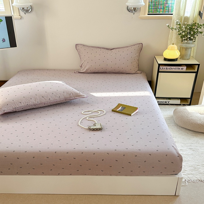 91家纺网 家纺一手货源 找家纺 金丝鸟 2025春夏新款全棉纯棉双层纱床笠 床笠单件 密语小结