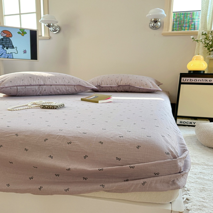 91家纺网 家纺一手货源 找家纺 金丝鸟 2025春夏新款全棉纯棉双层纱床笠 床笠单件 密语小结