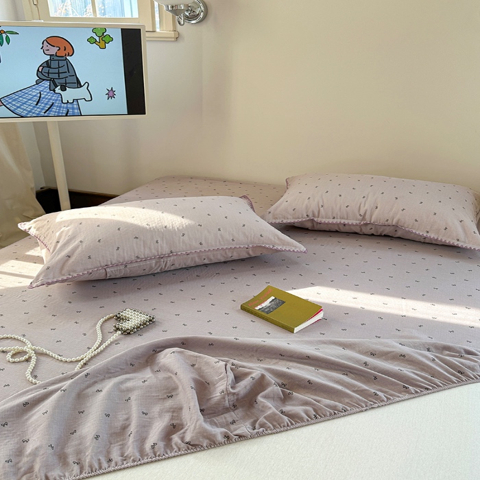 91家纺网 家纺一手货源 找家纺 金丝鸟 2025春夏新款全棉纯棉双层纱床笠 床笠单件 密语小结