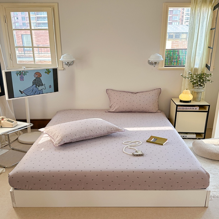 91家纺网 家纺一手货源 找家纺 金丝鸟 2025春夏新款全棉纯棉双层纱床笠 床笠单件 密语小结