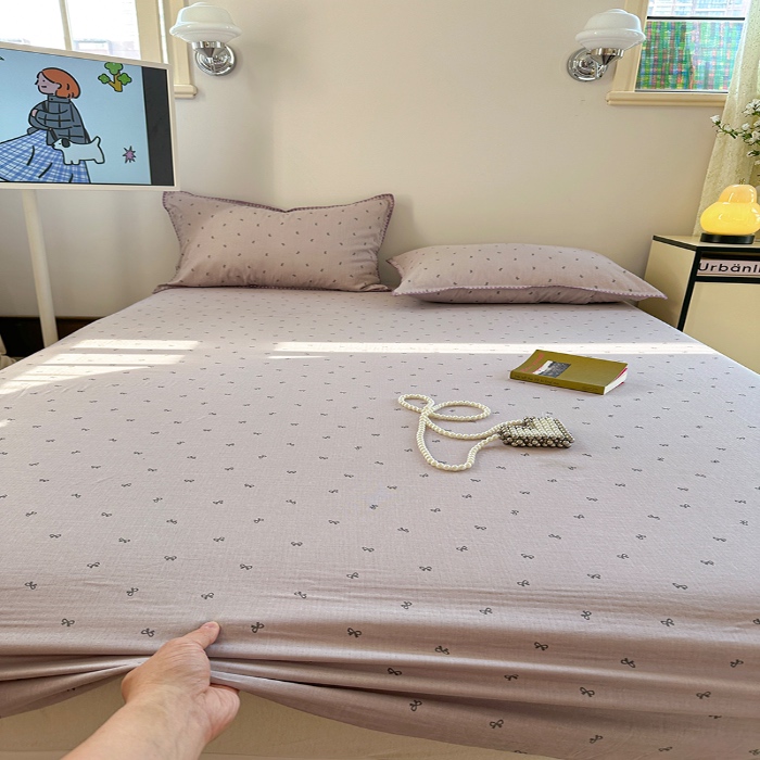 91家纺网 家纺一手货源 找家纺 金丝鸟 2025春夏新款全棉纯棉双层纱床笠 床笠单件 密语小结