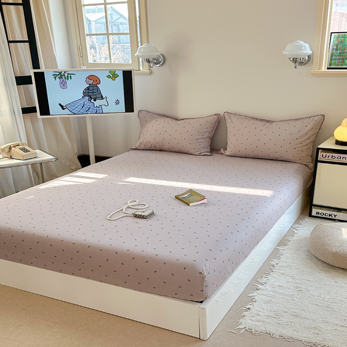 91家纺网 家纺一手货源 找家纺 金丝鸟 2025春夏新款全棉纯棉双层纱床笠 床笠单件 密语小结