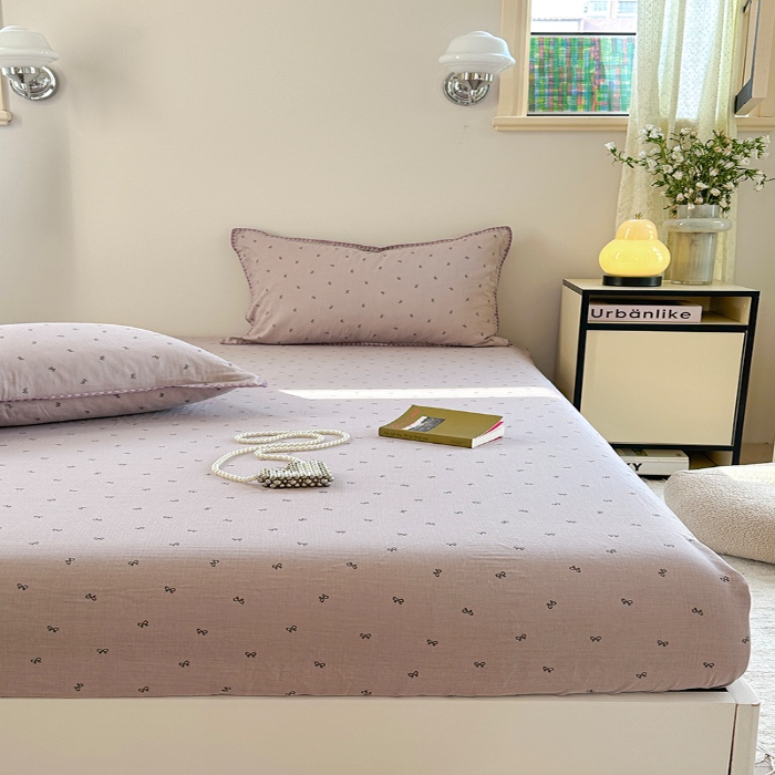 91家纺网 家纺一手货源 找家纺 金丝鸟 2025春夏新款全棉纯棉双层纱床笠 床笠单件 密语小结