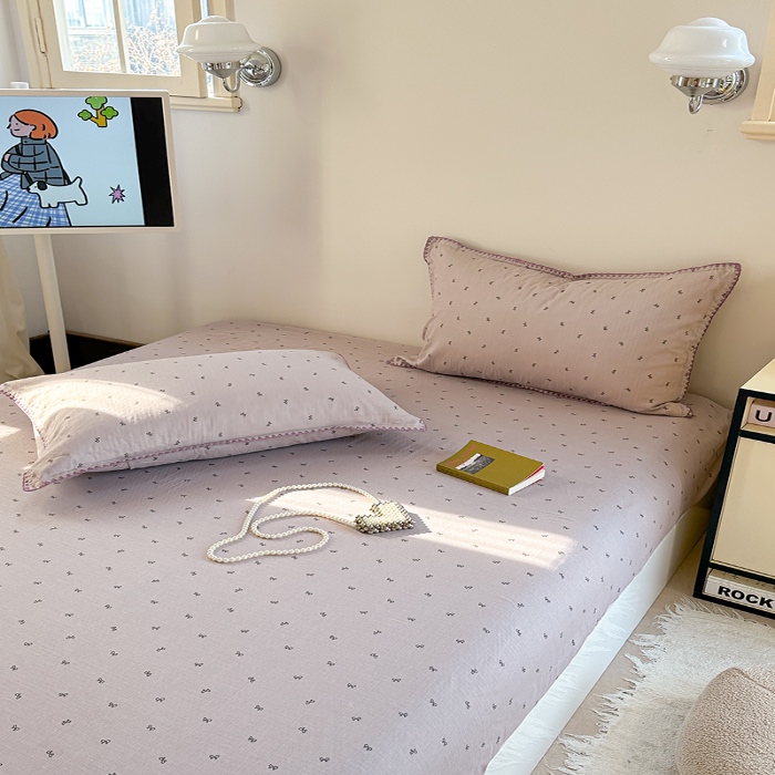 91家纺网 家纺一手货源 找家纺 金丝鸟 2025春夏新款全棉纯棉双层纱床笠 床笠单件 密语小结