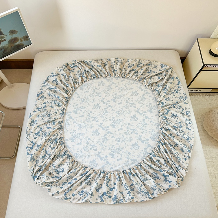 91家纺网 家纺一手货源 找家纺 金丝鸟 2025春夏新款全棉纯棉双层纱床笠 床笠单件 青瓷花弄