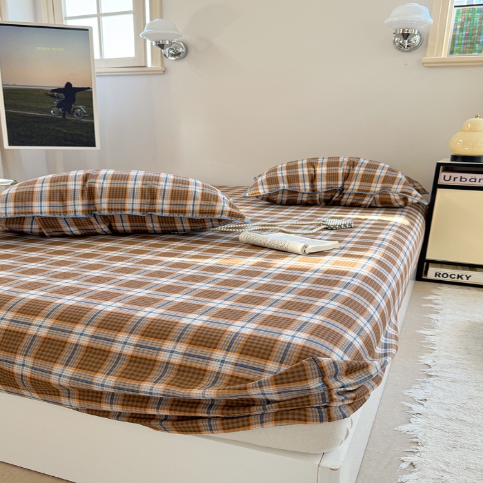 91家纺网 家纺一手货源 找家纺 金丝鸟 2025春夏新款全棉纯棉双层纱床笠 床笠单件 青梅田格