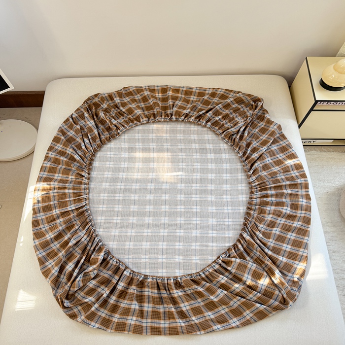 91家纺网 家纺一手货源 找家纺 金丝鸟 2025春夏新款全棉纯棉双层纱床笠 床笠单件 青梅田格