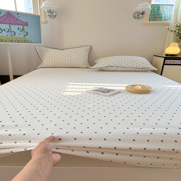 91家纺网 家纺一手货源 找家纺 金丝鸟 2025春夏新款全棉纯棉双层纱床笠 床笠单件 四叶纹