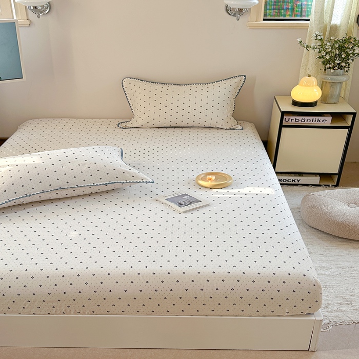 91家纺网 家纺一手货源 找家纺 金丝鸟 2025春夏新款全棉纯棉双层纱床笠 床笠单件 四叶纹