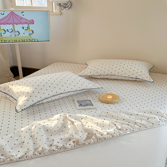 91家纺网 家纺一手货源 找家纺 金丝鸟 2025春夏新款全棉纯棉双层纱床笠 床笠单件 四叶纹