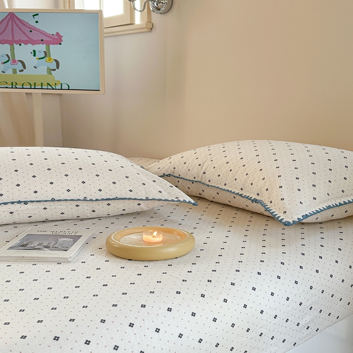 91家纺网 家纺一手货源 找家纺 金丝鸟 2025春夏新款全棉纯棉双层纱床笠 床笠单件 四叶纹