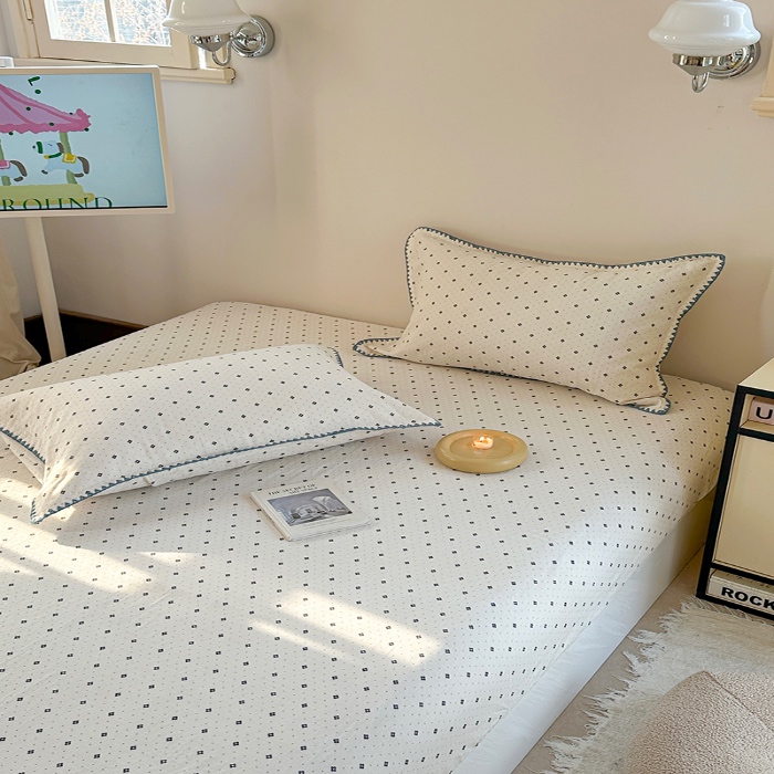 91家纺网 家纺一手货源 找家纺 金丝鸟 2025春夏新款全棉纯棉双层纱床笠 床笠单件 四叶纹