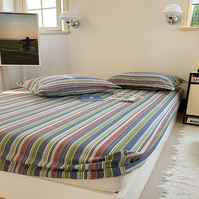 91家纺网 家纺一手货源 找家纺 金丝鸟 2025春夏新款全棉纯棉双层纱床笠 床笠单件 塔思琦