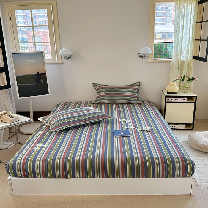 91家纺网 家纺一手货源 找家纺 金丝鸟 2025春夏新款全棉纯棉双层纱床笠 床笠单件 塔思琦